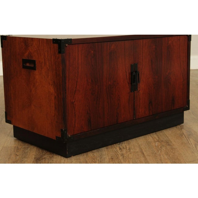 Mid Century Campaign Style Two-Door Rosewood Cabinet For Sale In Philadelphia - Image 6 of 13