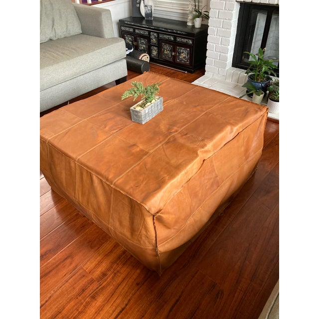 Moroccan Contemporary Moroccan Leather Ottoman For Sale - Image 3 of 4