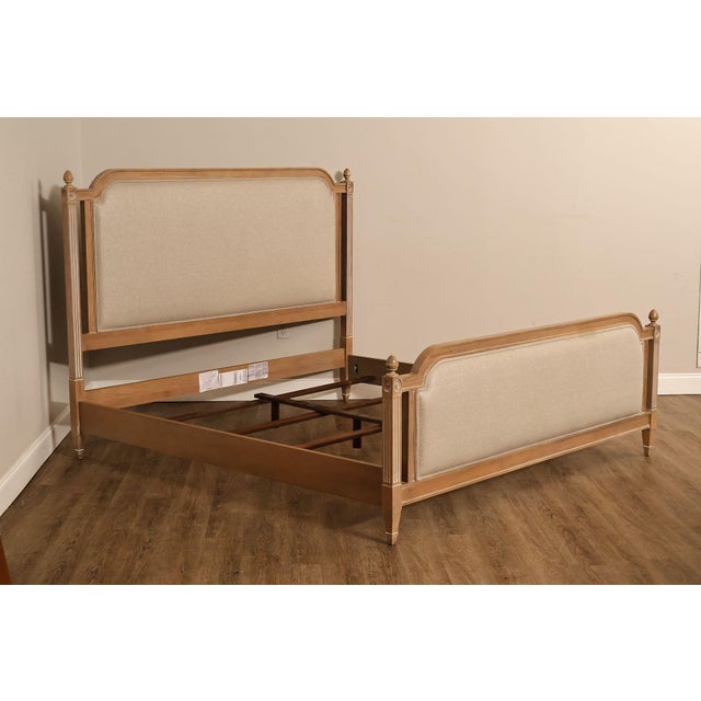High Quality King Size Bedframe with Upholstered Head and Footboards, Cerused Finish