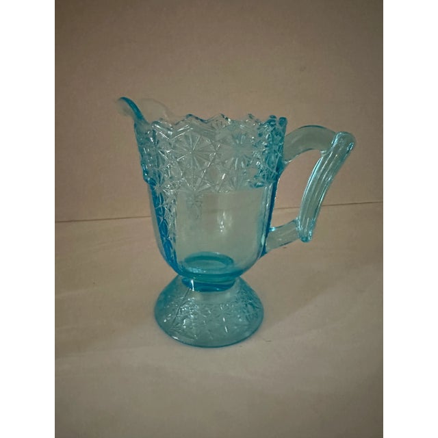 Antique Turquoise Queen Daisy & Button Creamer McKee & Bro., 1880’s For Sale - Image 4 of 8