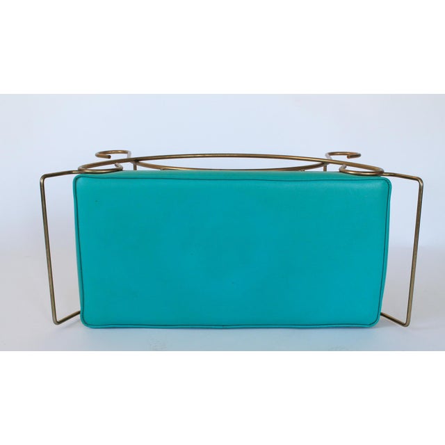 Mid-Century Brass Vanity Seat Bench W/ Turquoise Seat Cushion For Sale In Milwaukee - Image 6 of 11