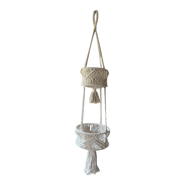 Handwoven Cotton Macrame Tiered Plant Hanger For Sale