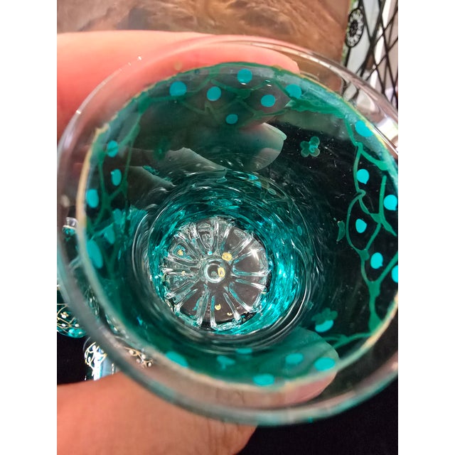 Vintage Mid Century Set Six Aquamarine Moser Glasses For Sale - Image 11 of 11
