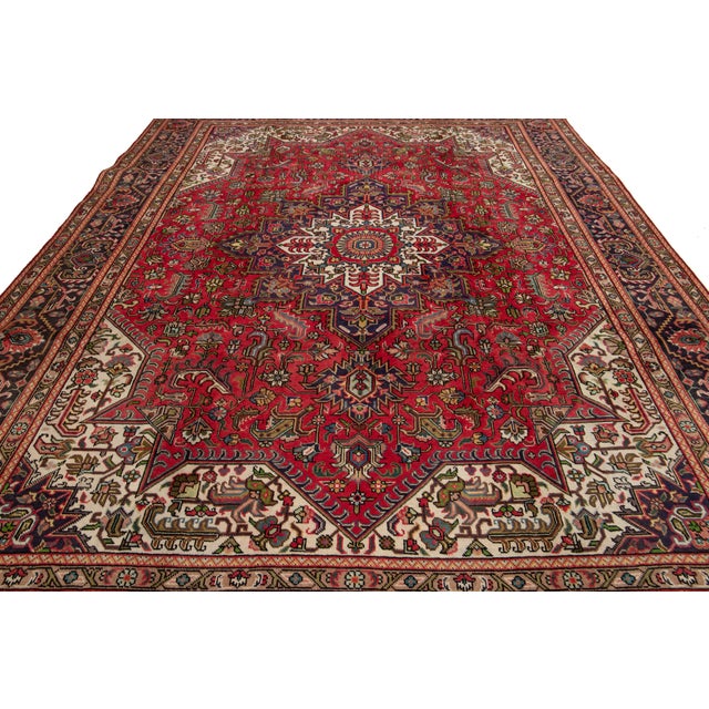 Red Red Vintage Heriz Handmade Wool Rug With Medallion Design For Sale - Image 8 of 8