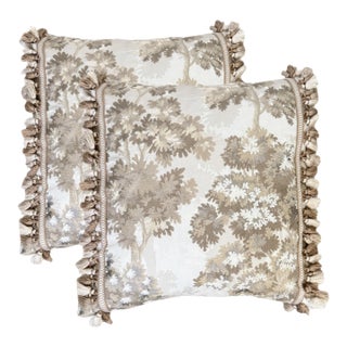 Pair La Canopee Down Pillows - Silver Birch With Tassels For Sale