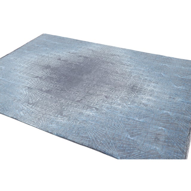 Rug & Kilim Rug & Kilim’s Contemporary Geometric Rug in Blue and Gray “Abstract Medallion” For Sale - Image 4 of 8