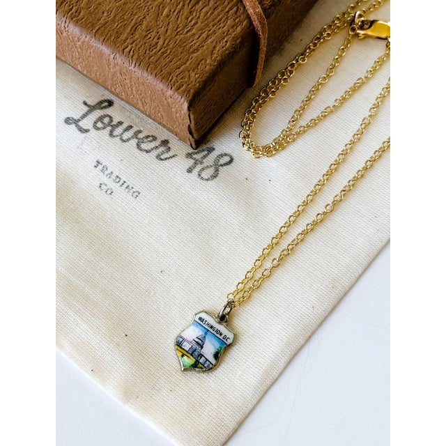 Washington DC Vintage Fritz REU Sterling Silver enamel charm features the Capitol, on a new 18 inch Gold Filled necklace...