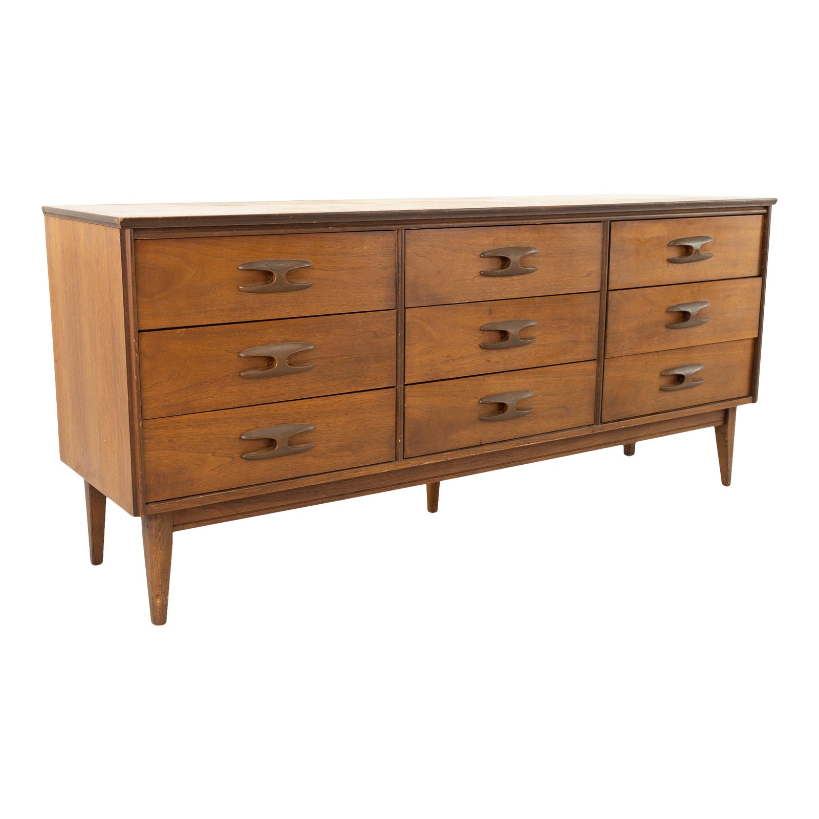 Bassett Mid Century Walnut 9 Drawer Lowboy Dresser Chairish
