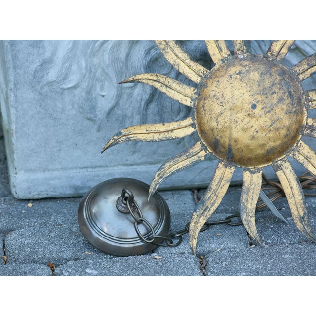 Mid 20th Century Spanish Midcentury Gilt Metal Sunburst Light Fixture with Wavy Rays For Sale - Image 9 of 12