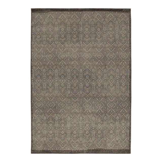 Rug & Kilim’s Distressed Tribal Style Rug in Gray and Blue Geometric Patterns For Sale