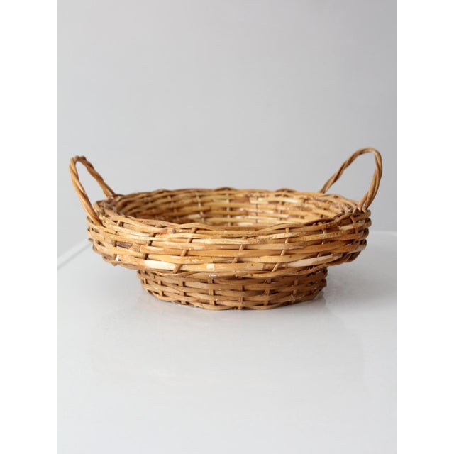 Wood Vintage Round Wicker Basket With Handles For Sale - Image 7 of 18
