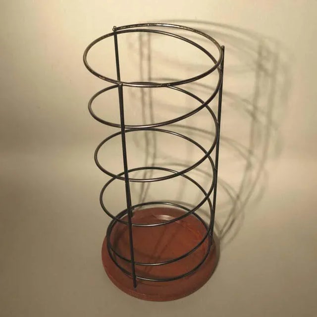 Mid-Century Modern Vintage Metal & Teak Umbrella Stand For Sale - Image 3 of 7