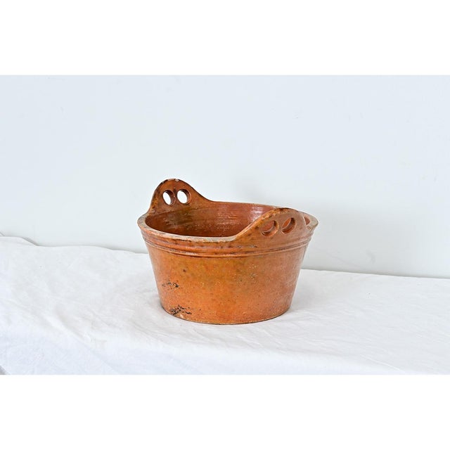 Rustic English 19th Century Glazed Terracotta Bowl c. 1880 For Sale - Image 3 of 9