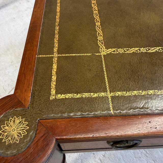 Vintage Baker Furniture Mahogany Tooled Leather Partners Desk English Regency For Sale - Image 10 of 18