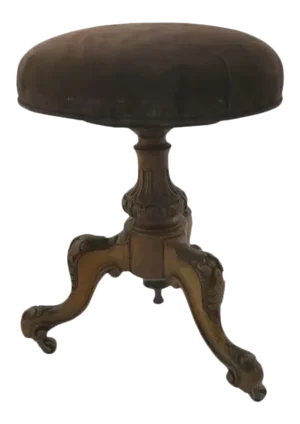 Carved Walnut Piano Stool Upholstered Seat