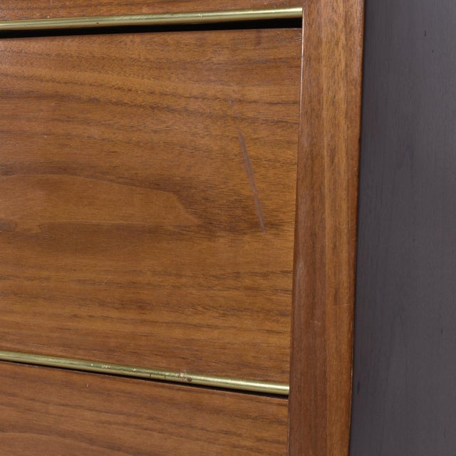 Long Large Mid-Century Modern Walnut Dresser With Brass Accents For Sale - Image 16 of 16
