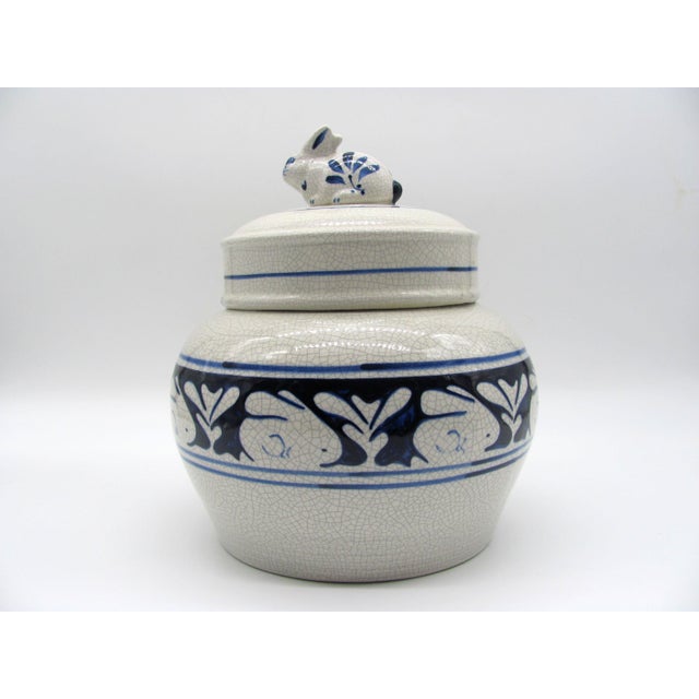Vintage American Potting Shed Dedham Rabbit Cookie Jar Canister Bunny For Sale - Image 9 of 10