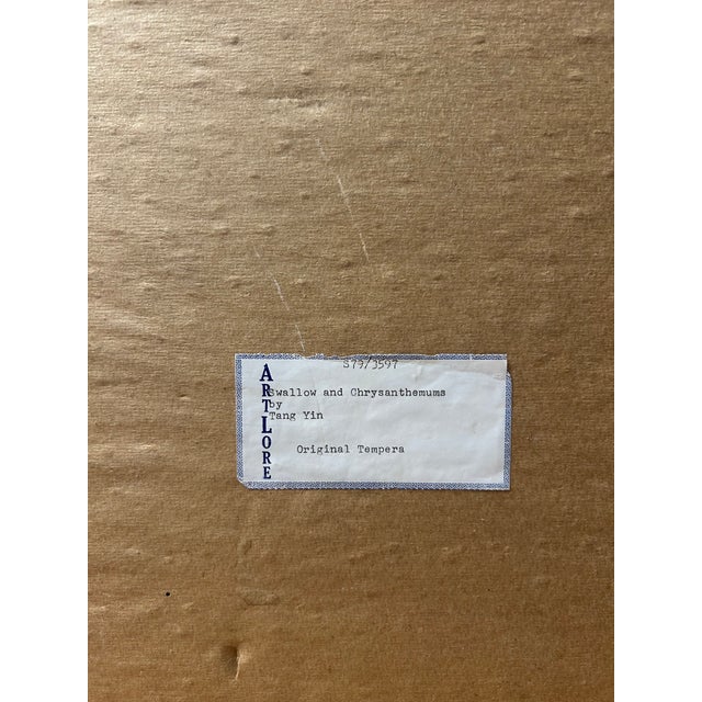 Vintage Chinese Tempera on Silk Painting – Swallow and Chrysanthemums – For Sale - Image 11 of 12