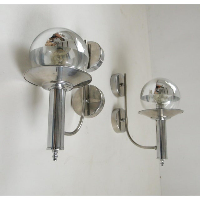 1960s Mid-Century European Chrome Wall Sconces with Mirrored Globe Shades, 1960, Set of 2 For Sale - Image 5 of 15