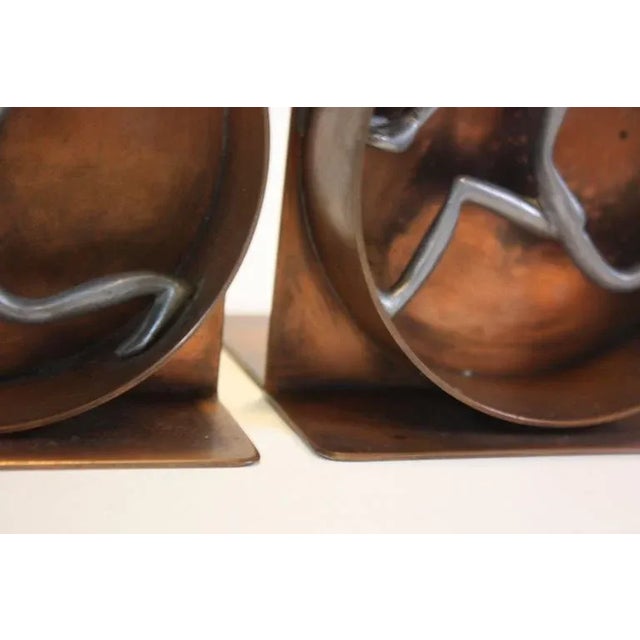 1950s Mid-Century Modern Copper and Pewter Bookends Signed Nelson For Sale - Image 5 of 11