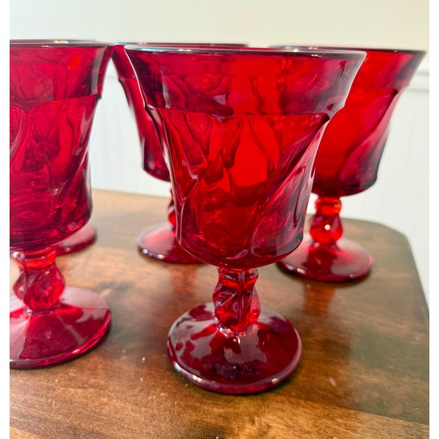 Ruby Red Mid 20th Century Fostoria Jamestown Ruby Red Water Goblets - Set of 5 For Sale - Image 8 of 12