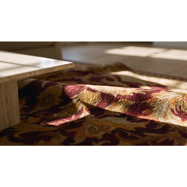 Elegant Maroon Red and Beige Color With Palmettes and Bracketing Leaves Design Antique Amritsar Rug For Sale - Image 14 of 15