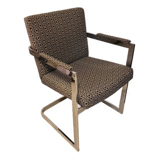 1970s Chrome Cantilever Accent Armchair Mies Van Der Rohe, Milo Baughman Style For Sale