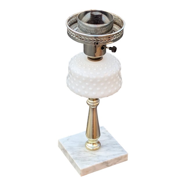 Vintage 1950s Milk Glass Hobnail Table Lamp For Sale