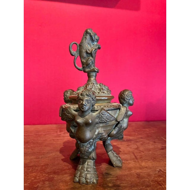 Inkwell Desk in Patinated Bronze with Lid, 1800s For Sale - Image 4 of 8