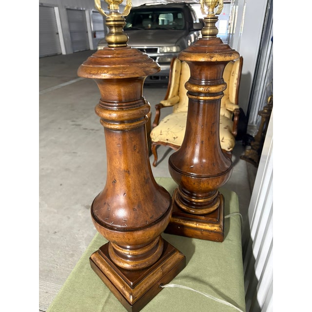 Early 20th Century Pair of Wood and Gold Painted Lamps, Early 20th Century For Sale - Image 5 of 5