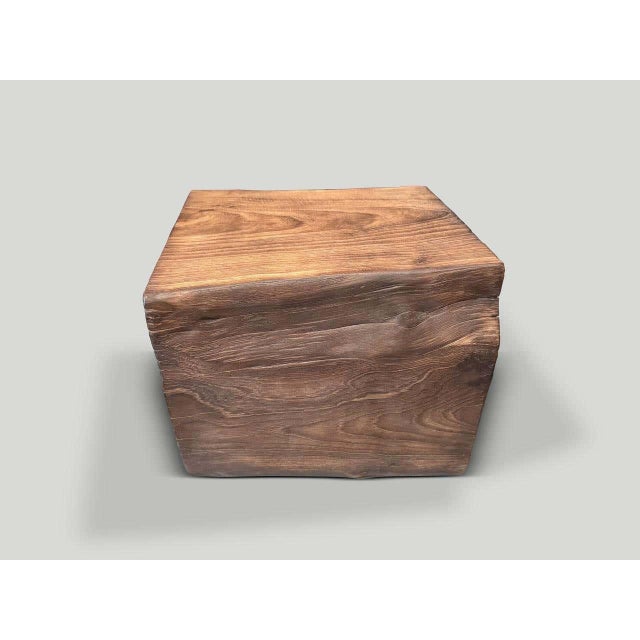 Andrianna Shamaris Modern Organic Teak Wood Lightly Charred Side Table For Sale - Image 4 of 6