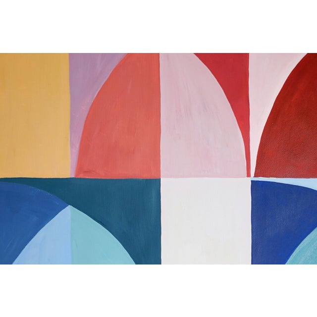 Red 2029, Modern Bauhaus Patterns of Italian Vintage Parasols, Primary Tones Original Painting Diptych on Paper by Natalia Roman For Sale - Image 8 of 10