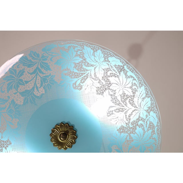 Vintage Italian Floral Glass and Brass Pendant Chandelier, Mid-Century, 2 Lights For Sale - Image 10 of 15