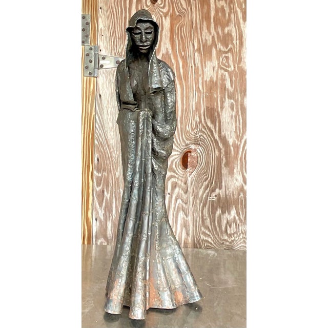 Vintage Brutalist Patinated Steel Cloaked Woman Sculpture For Sale - Image 4 of 15