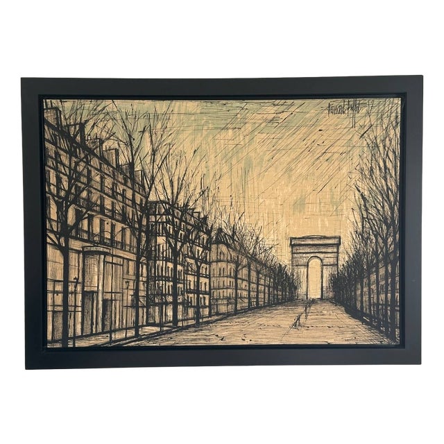 After Bernard Buffet, Champs-Élysées and Arc de Triomphe, Corot Edition, 1950s, Print on Canvas, Framed For Sale
