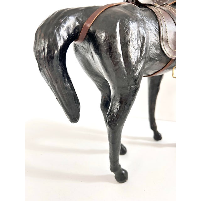 Vintage Black Equestrian Horse Sculpture With Leather Saddle & Bridle For Sale - Image 10 of 12
