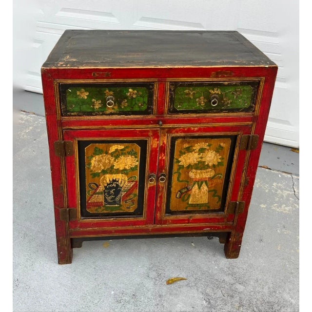 Chinese Painted Vintage Elm Hall Cabinet. For Sale - Image 4 of 11