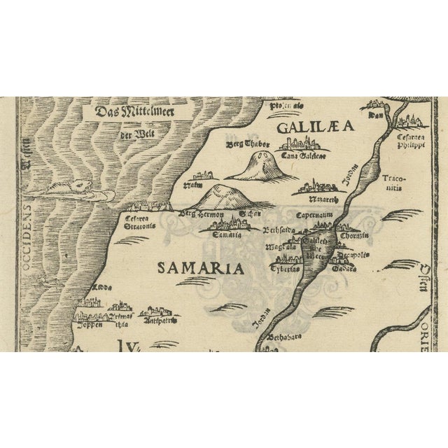 Holy Land Woodcut Map by Heinrich Bünting, 1581 For Sale - Image 5 of 9