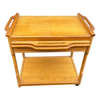 Oak or Teak Serving Rolling Bar Cart For Sale