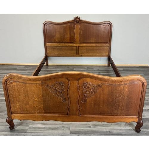 Vintage French Louis Style Oak Double Bed Frame with Carved Headboard For Sale - Image 13 of 13