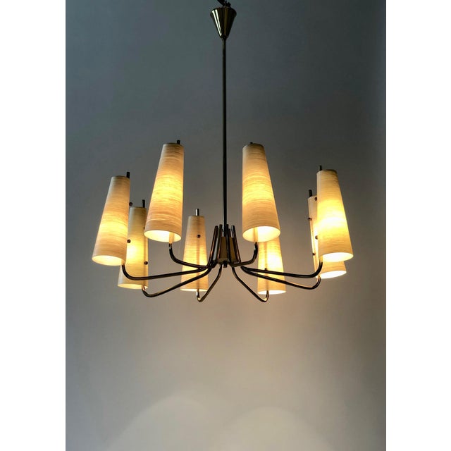 Chandelier in Brass with Fiber Glass Shades by Rupert Nikoll, Austria, 1962 For Sale - Image 12 of 15