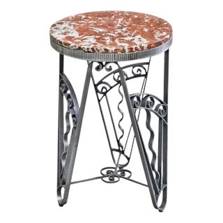French Art Deco Fer Forgé Side Table in Iron and Marble, 1930s For Sale