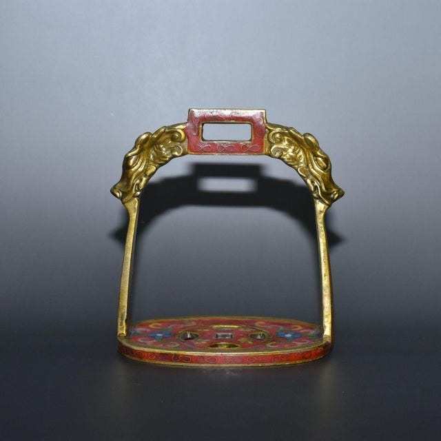 Late 19th Century Pair of Antique Cloisonné Enamel Stirrups With Dragon Motif, 1.43kg For Sale - Image 5 of 9