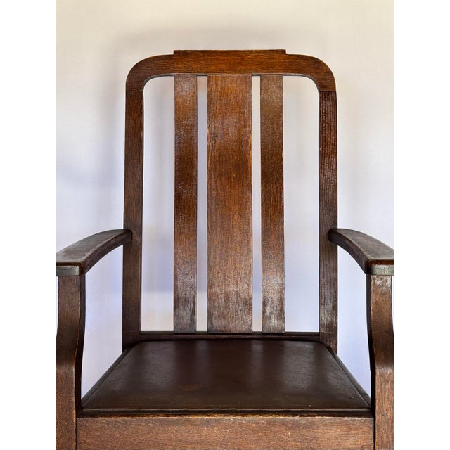 American 1900s Antique Mission Rocker With Leather Seat For Sale - Image 3 of 5