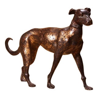 Vintage Chinese Bronze Standing Hunting Dog With Gilded Patina For Sale