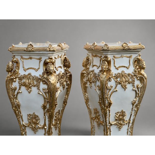 Plastic Late 20c Italian Baroque Cream Gold Pedestals - Pair For Sale - Image 7 of 18