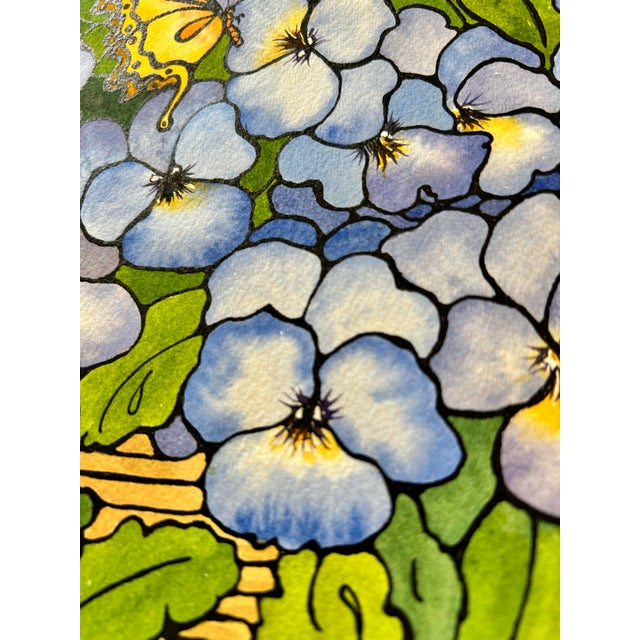 Original Watercolor Ink and Wash Painting of a “Basket of Violas” For Sale - Image 9 of 12