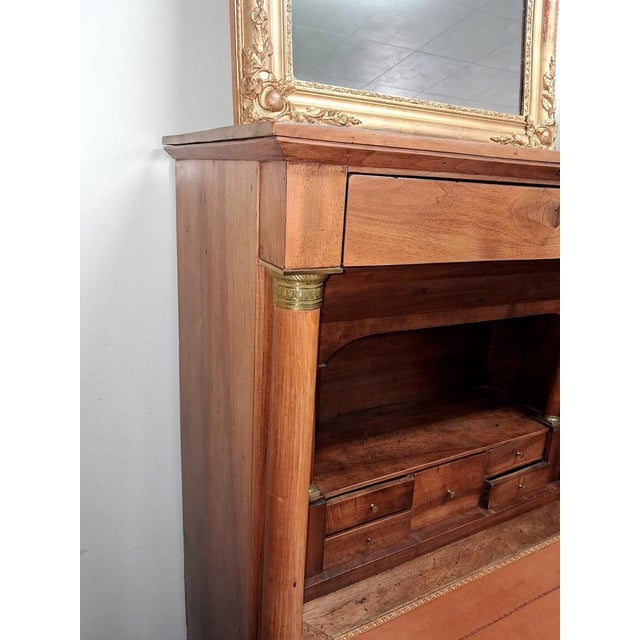 Empire Walnut Drop-Front Secretary, Early 19th Century, in Good conditions. Designed before 1890