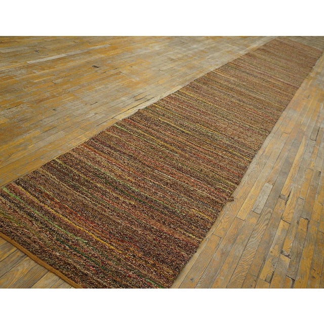 1920s Multi Brown Stripe Antique American Shaker Rug 3' X 23'3" Knotted Pile Wool Carpet For Sale - Image 15 of 17