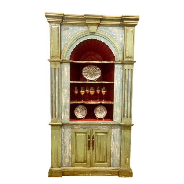 Early Cabinet that was later painted. Beautiful painted corner cupboard with shell top. Custom Painted